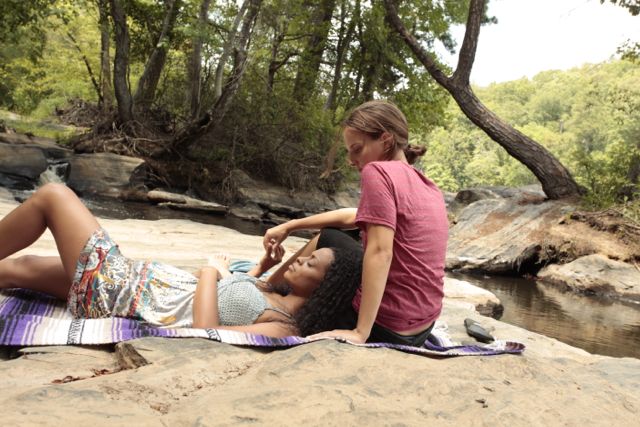 Aliza and Jamie at the stream